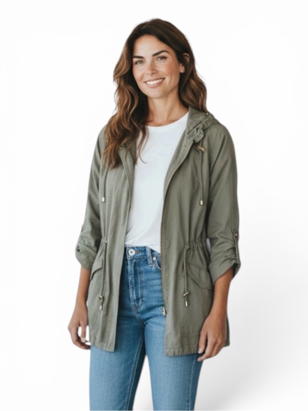 Forever 21 Lightweight Military Green Hooded Utility Jacket